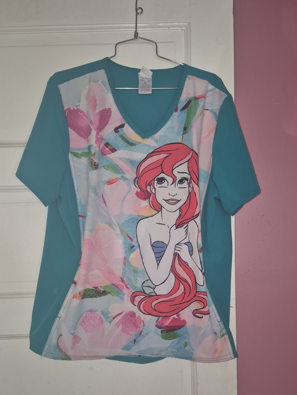Teal Floral Ariel Graphic V-Neck Top